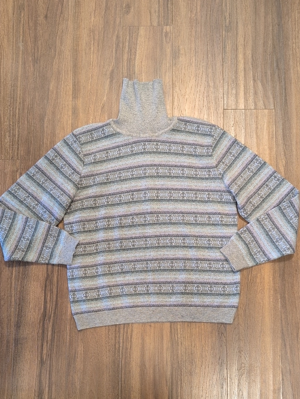 Talbots Made In Italy Wool Women's Vintage Turtleneck Patterned Sweater - Gray